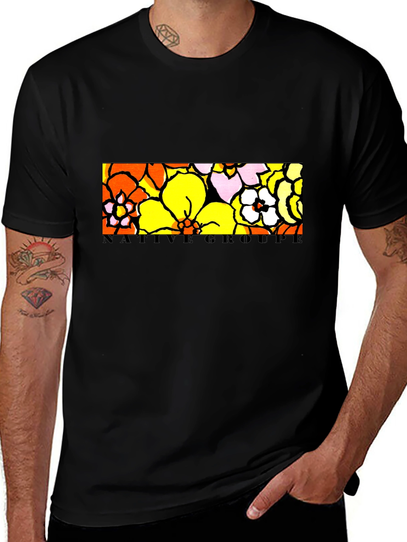 Native Groupe Floral Print Black T-Shirt