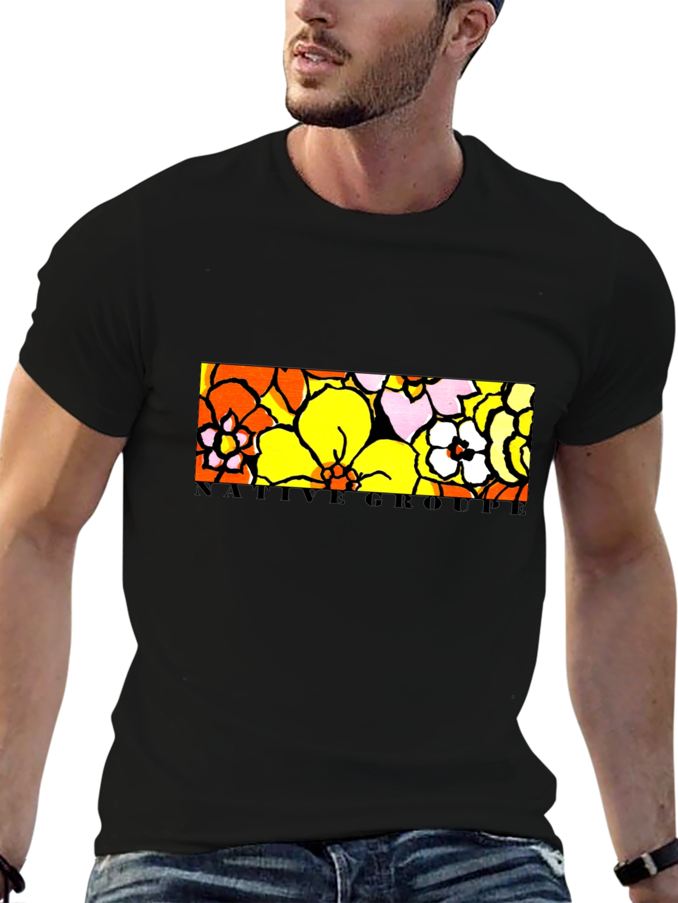 Native Groupe Floral Print Black T-Shirt