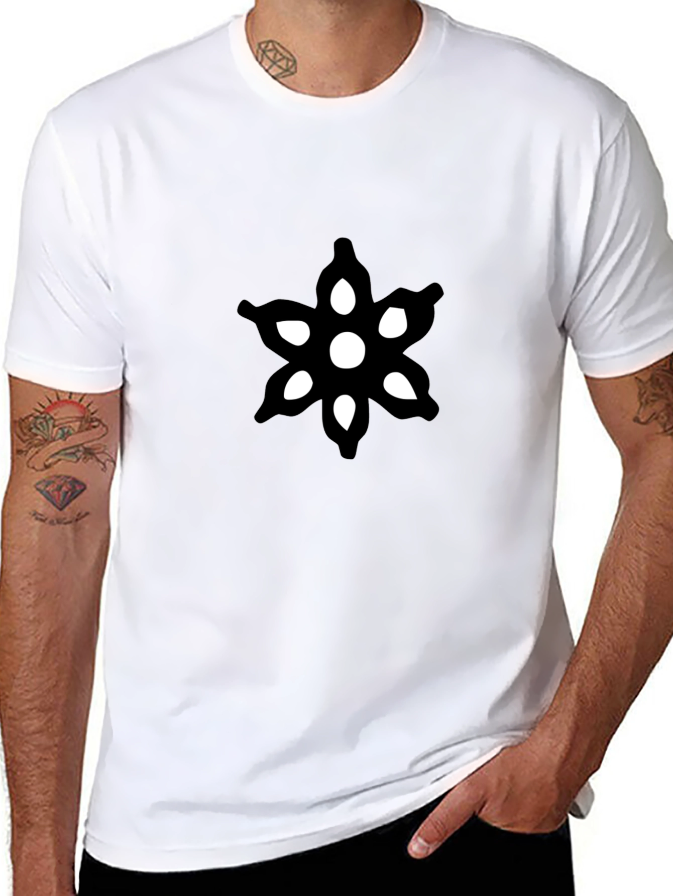 Mens Black Graphic Tee - Abstract Floral Design