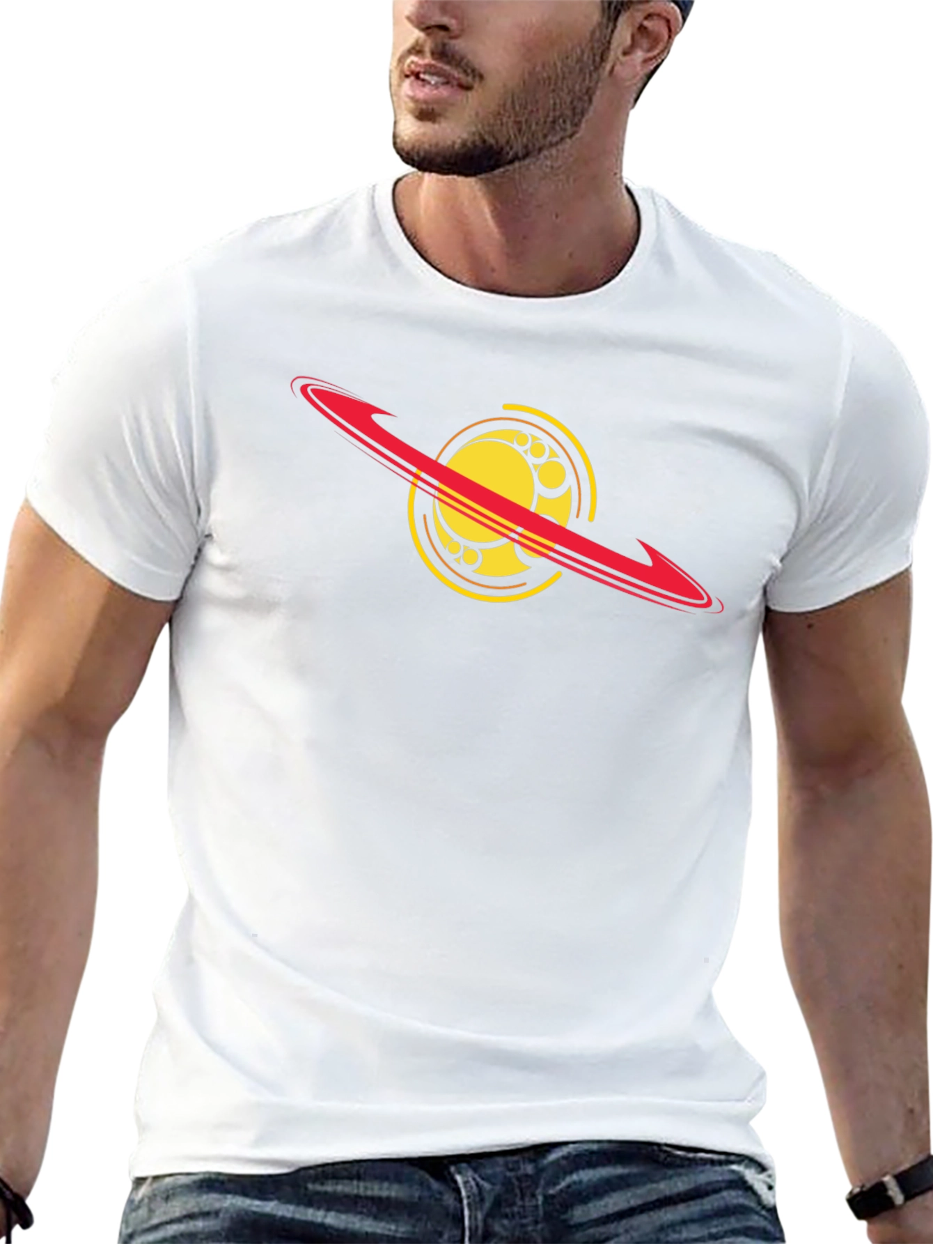 Cosmic Saturn Graphic Tee - Black Cotton Blend