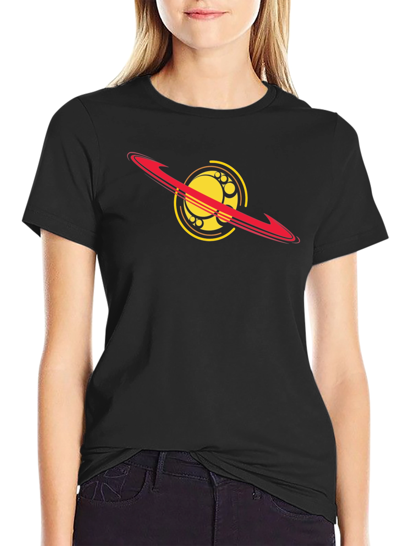 Cosmic Saturn Graphic Tee - Black Cotton Blend