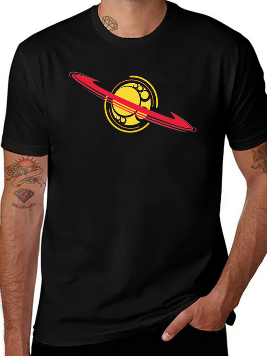 Cosmic Saturn Graphic Tee - Black Cotton Blend