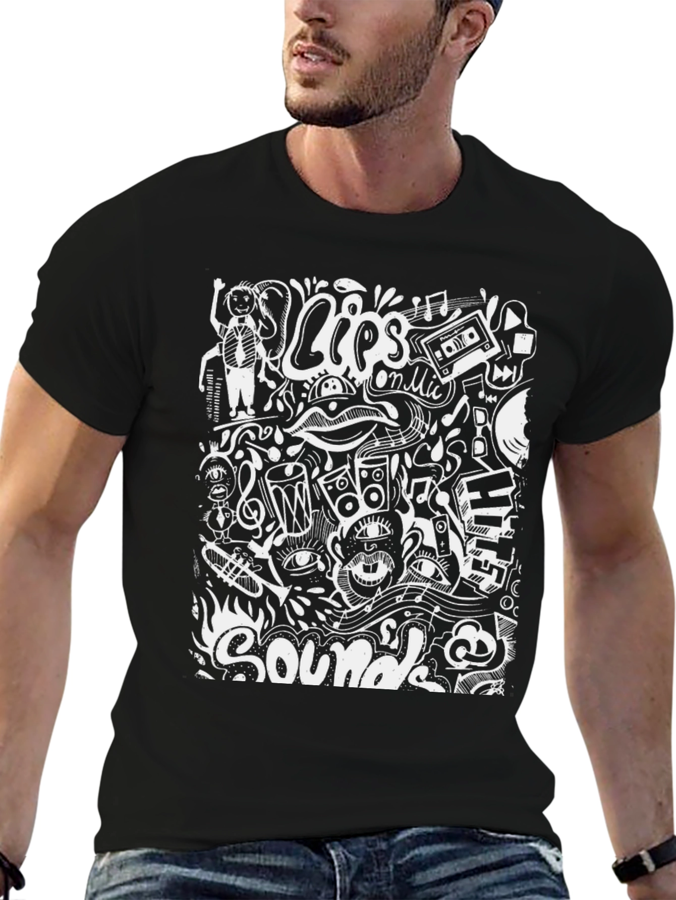 Black T-Shirt with Unique Sound Design
