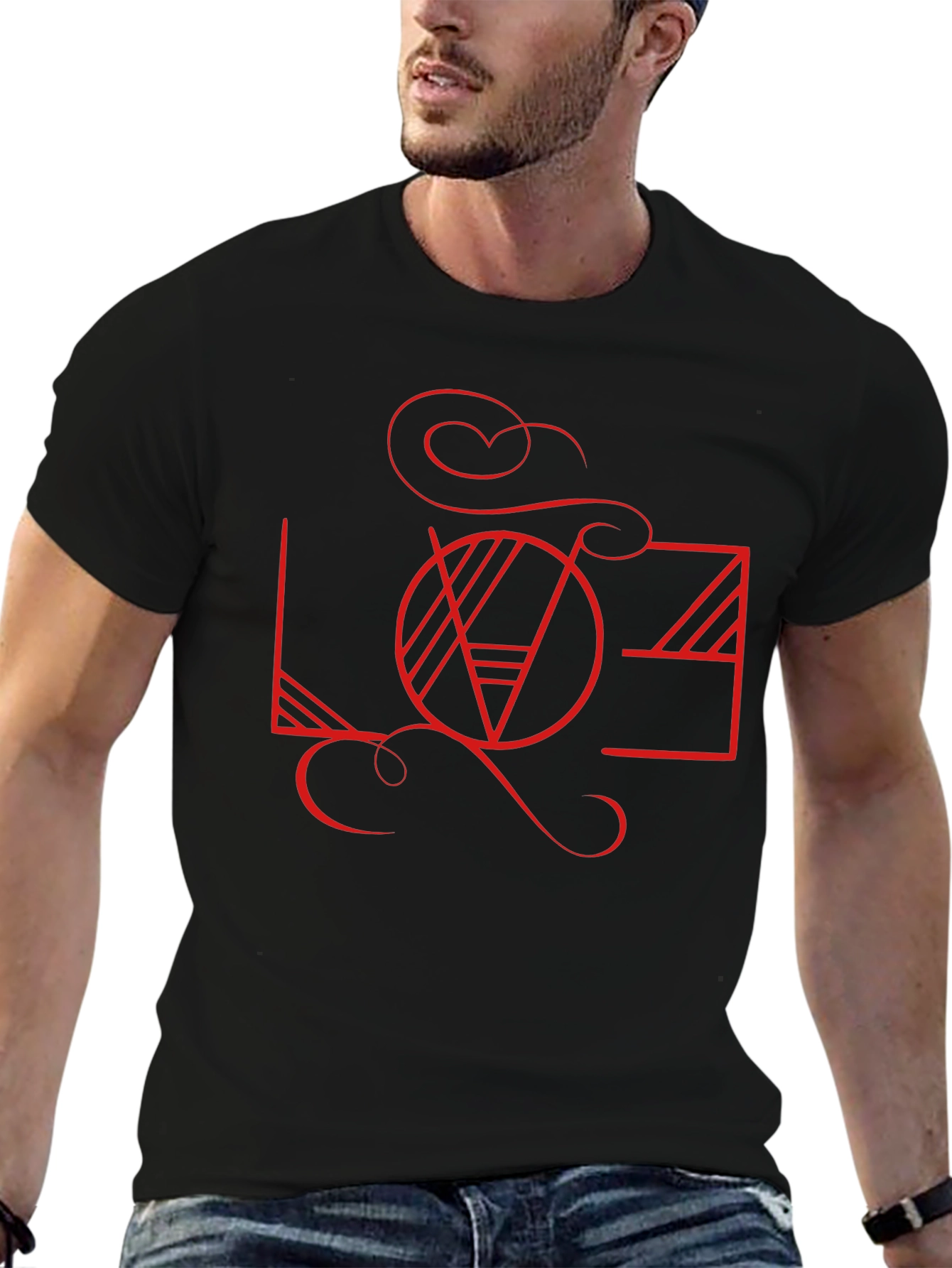 Geometric Love Graphic Black T-Shirt