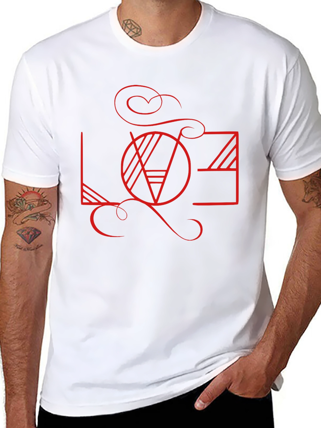 Geometric Love Graphic Black T-Shirt