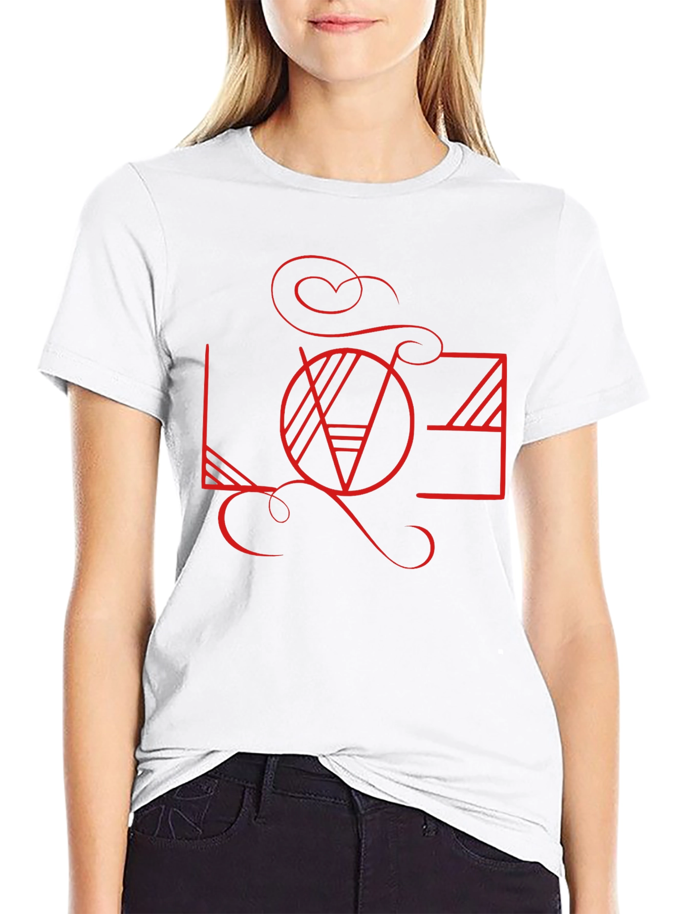 Geometric Love Graphic Black T-Shirt