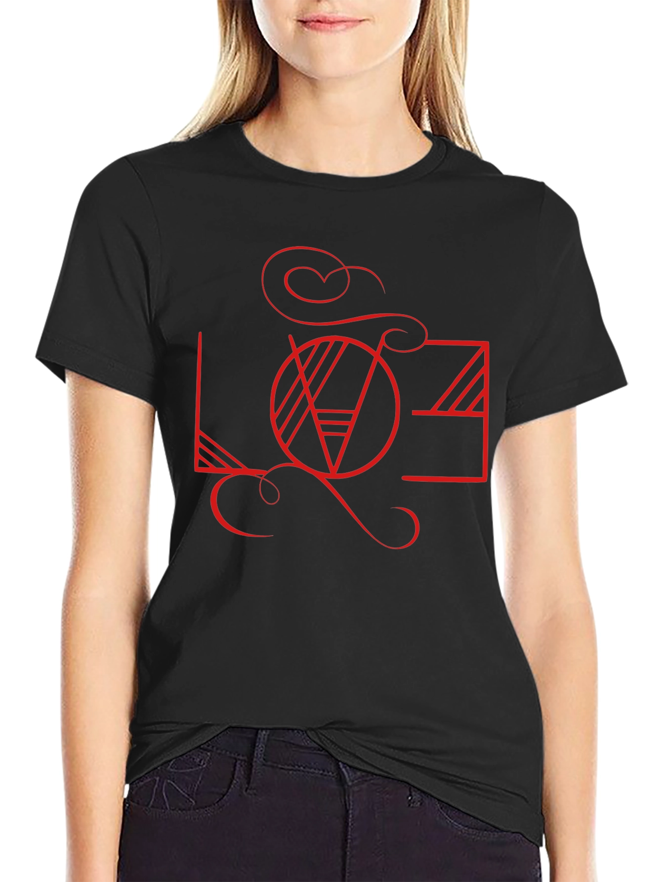 Geometric Love Graphic Black T-Shirt