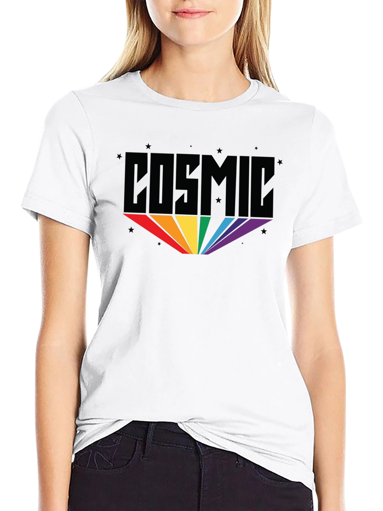 Cosmic Rainbow Graphic Black T-Shirt