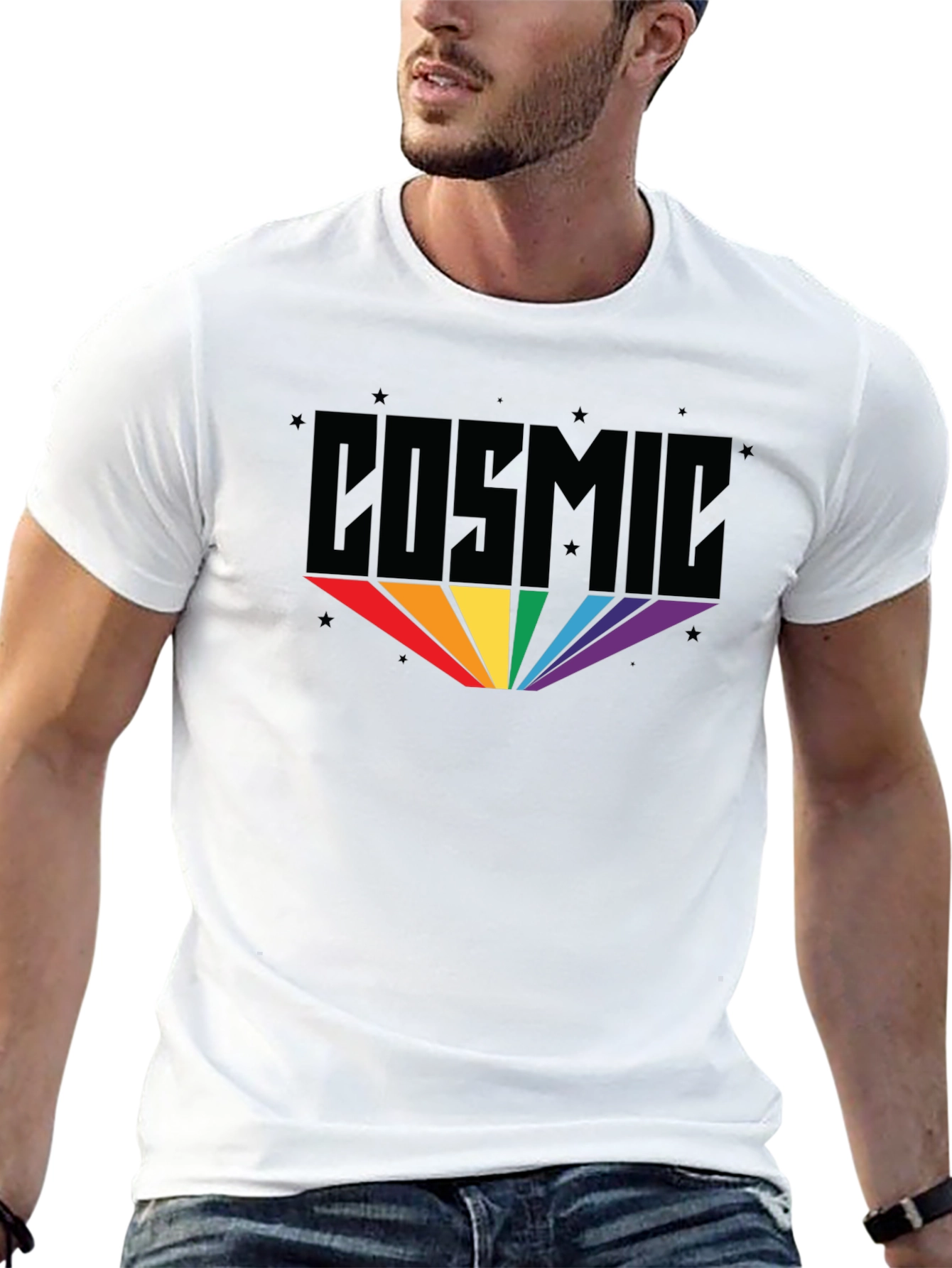 Cosmic Rainbow Graphic Black T-Shirt