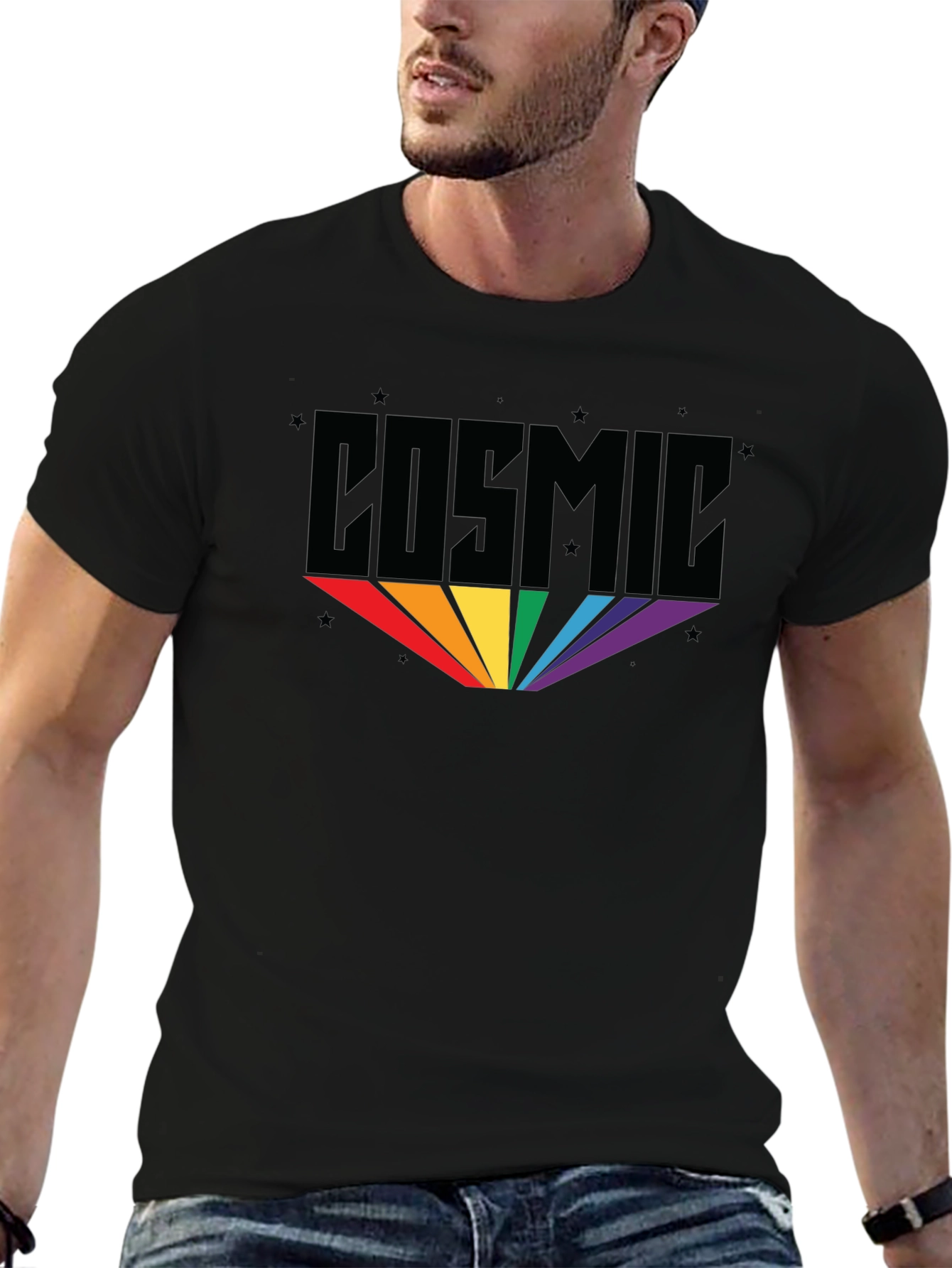 Cosmic Rainbow Graphic Black T-Shirt