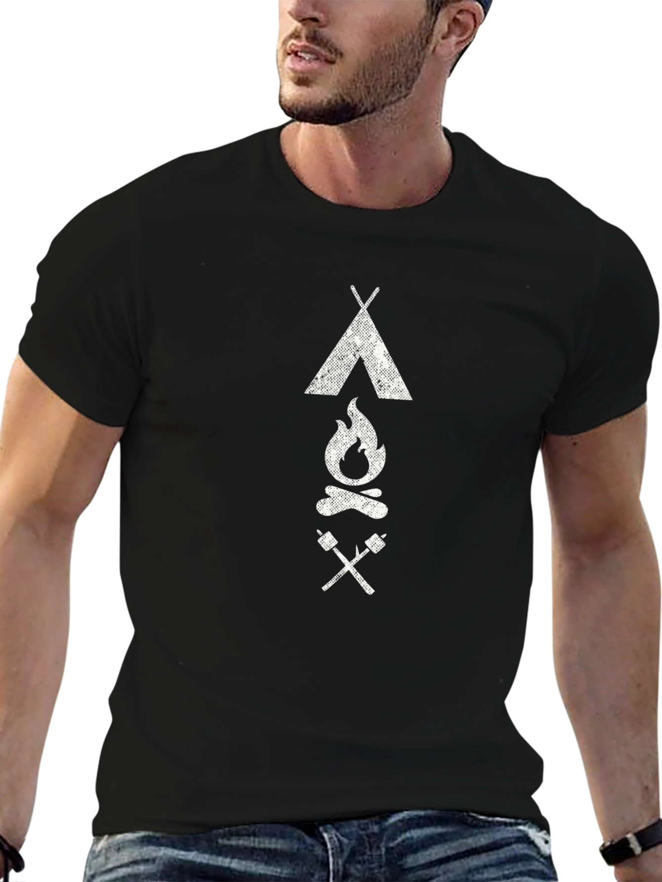 Camping Graphic Tee - Tent Fire Marshmallow Print