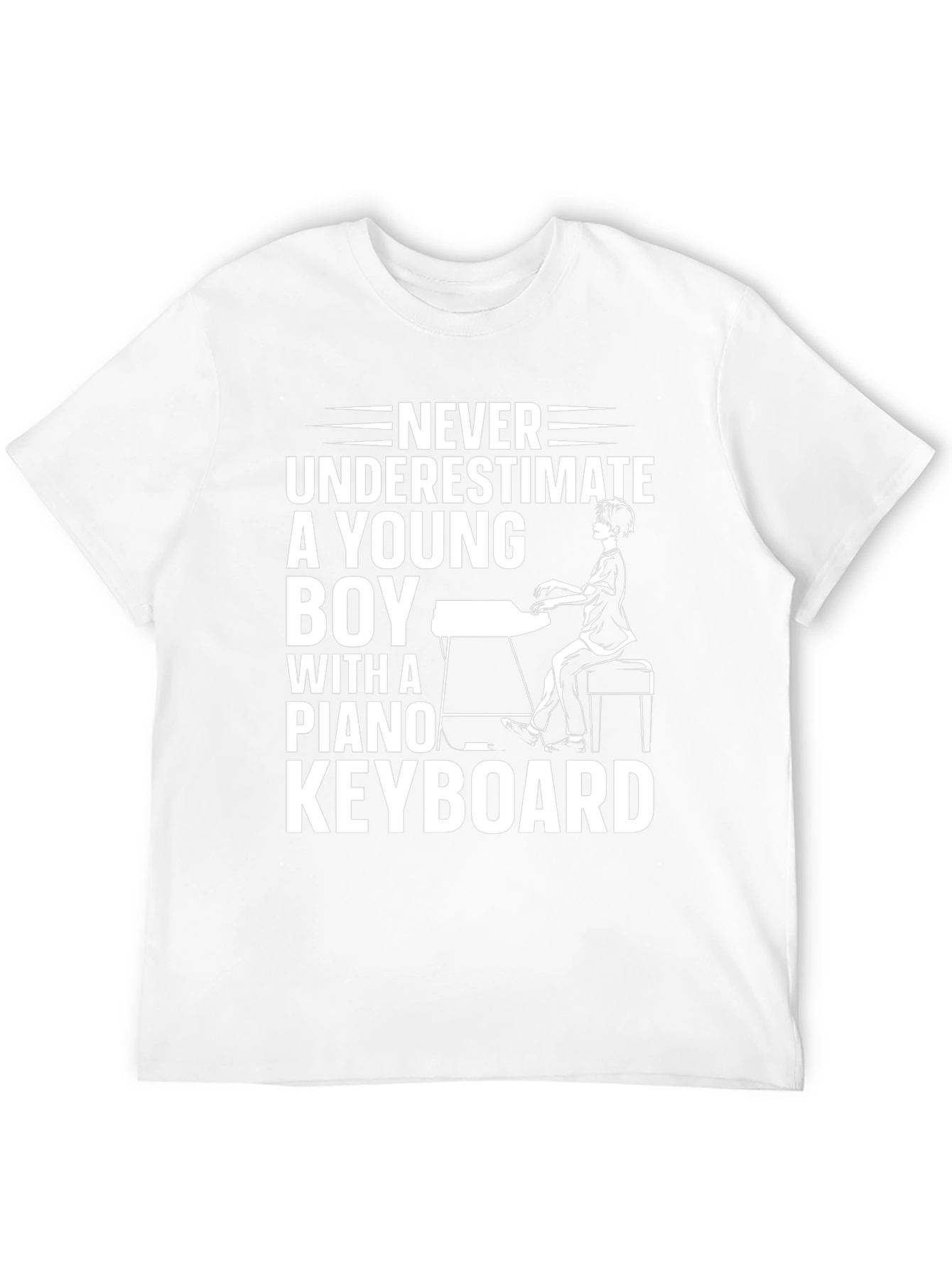 Never Underestimate Young Boy Piano Keyboard Black Tee