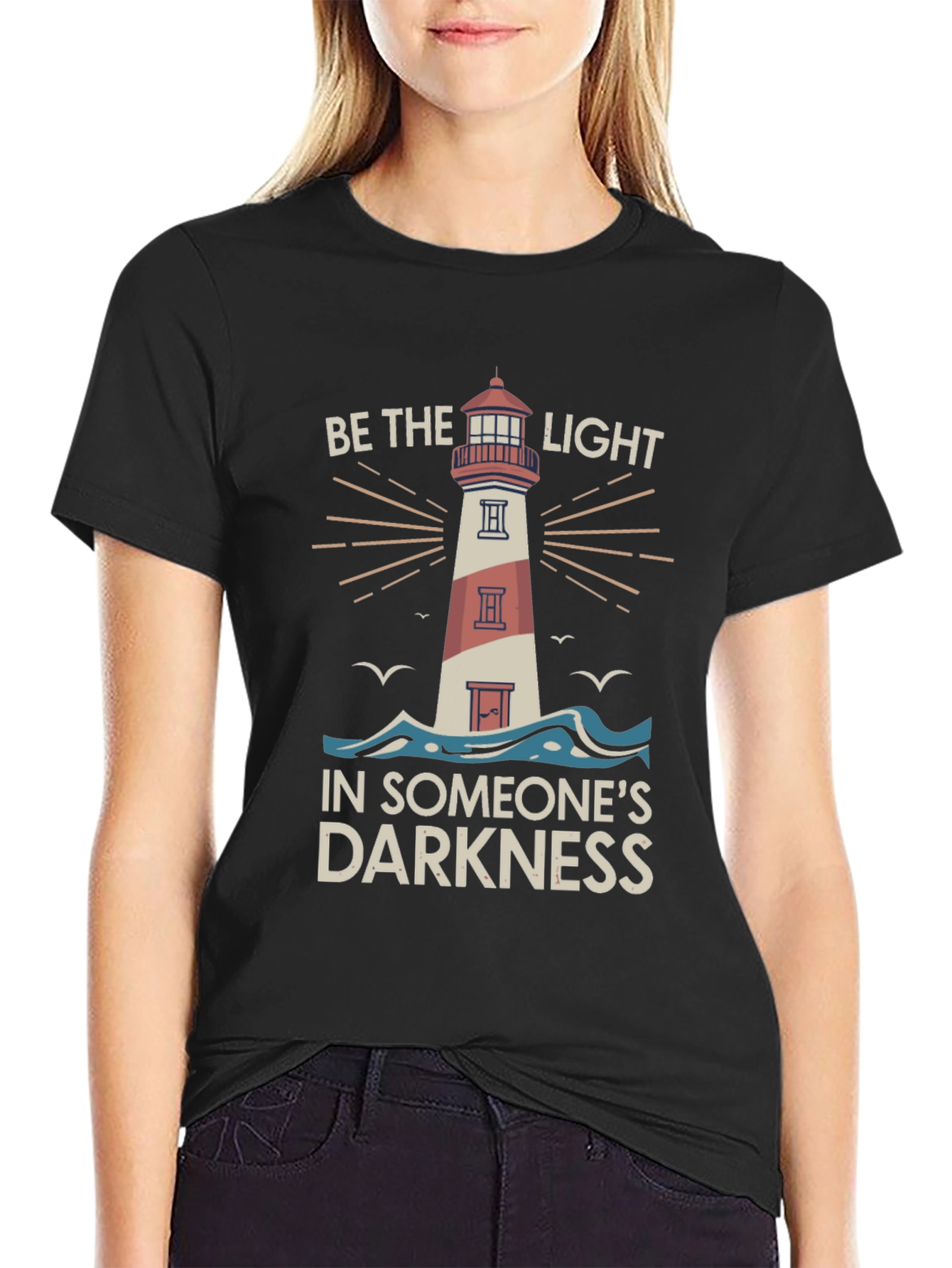 Be the Light Graphic Tee - Inspiring Lighthouse Design