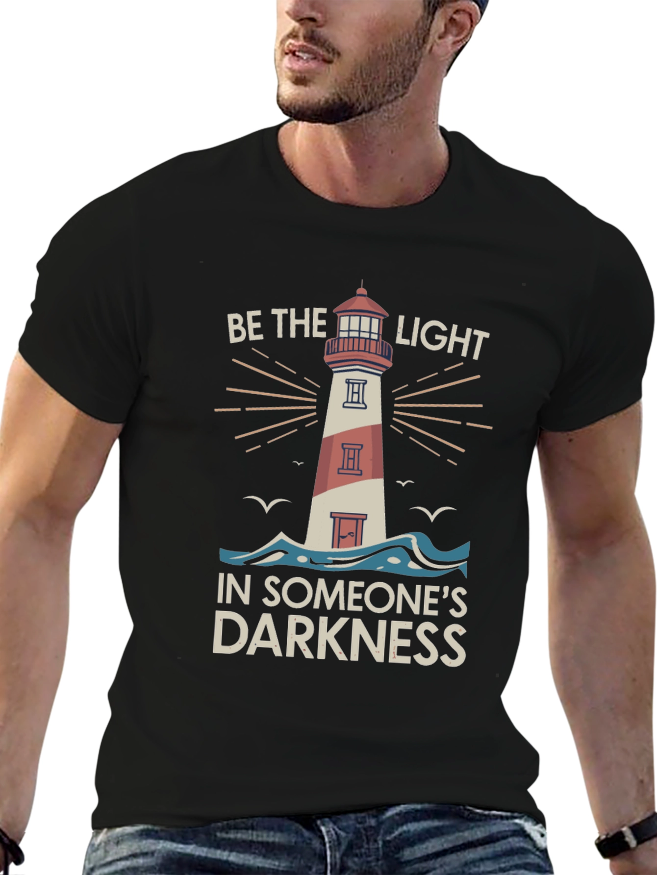 Be the Light Graphic Tee - Inspiring Lighthouse Design