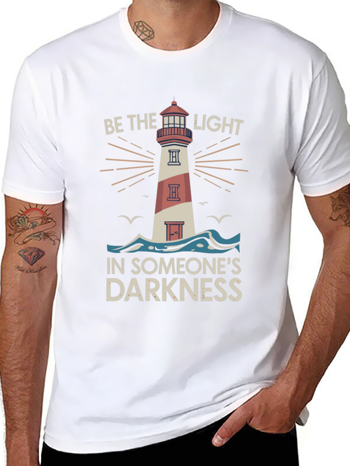 Be the Light Graphic Tee - Inspiring Lighthouse Design