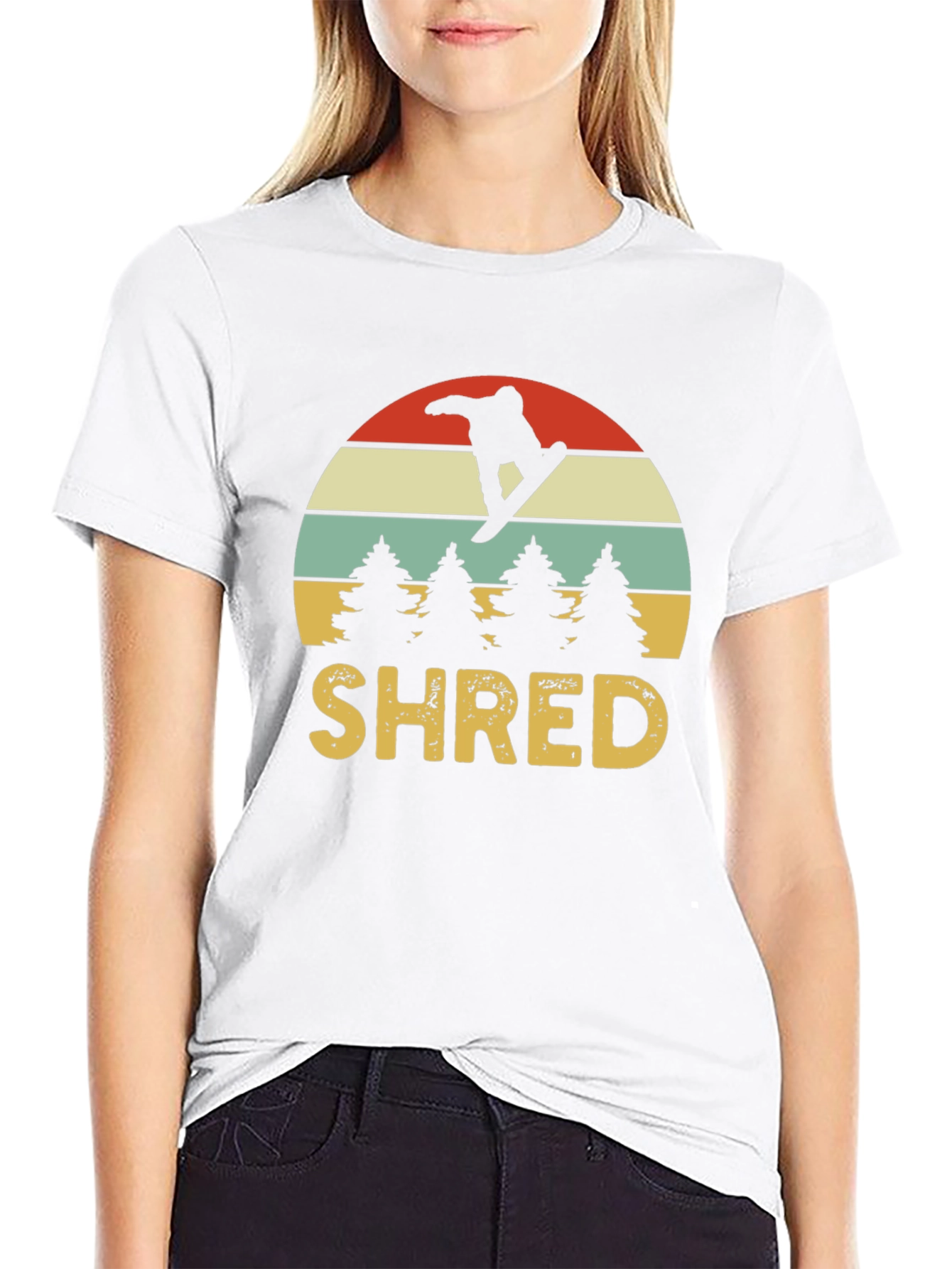 Retro SHRED Snowboarder Graphic Tee
