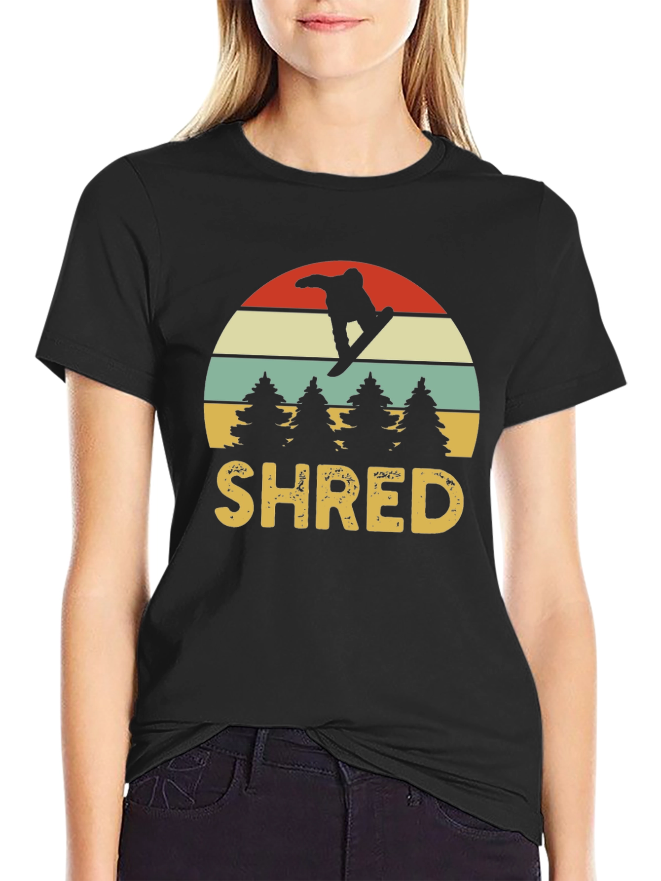 Retro SHRED Snowboarder Graphic Tee