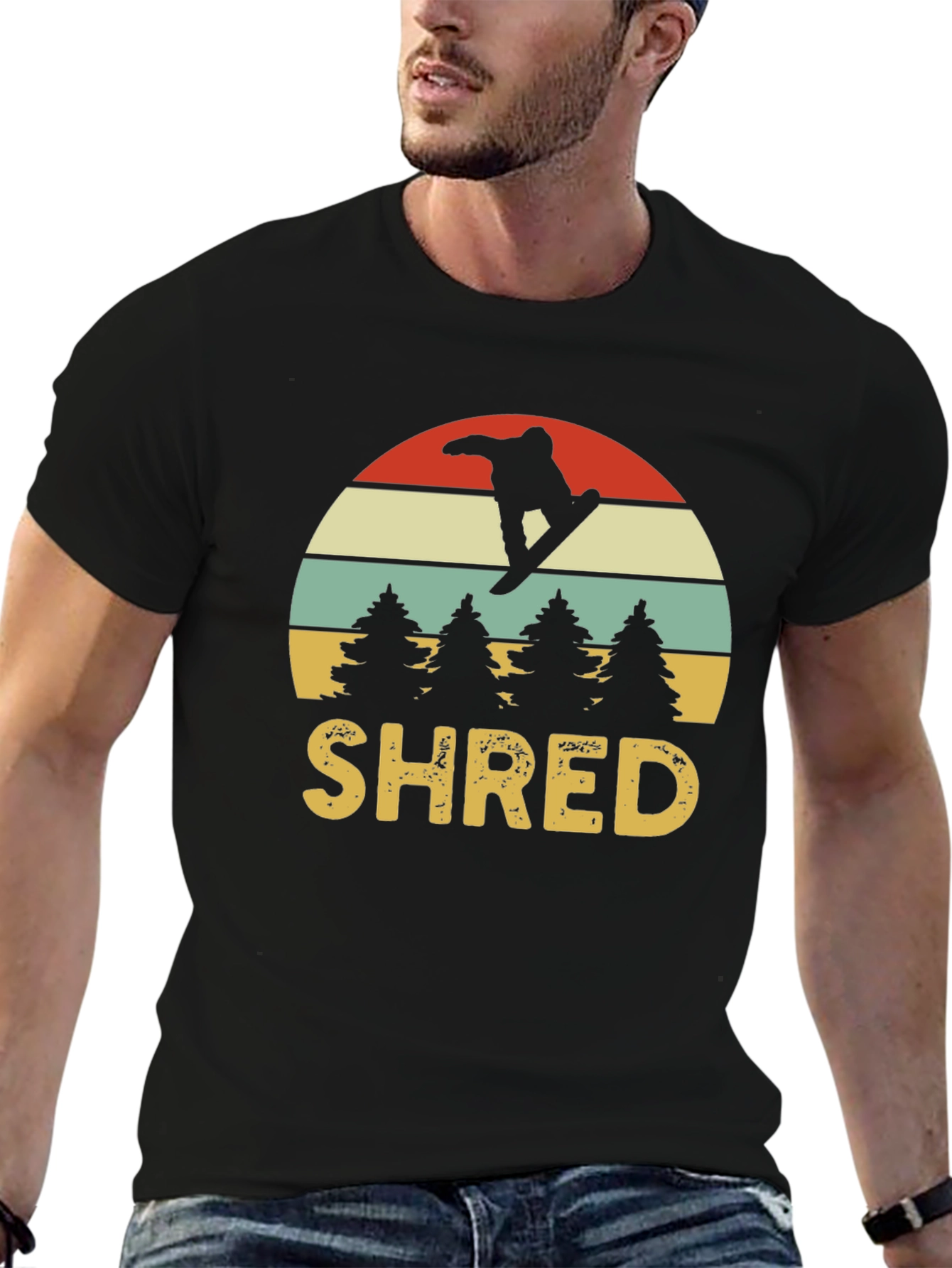 Retro SHRED Snowboarder Graphic Tee