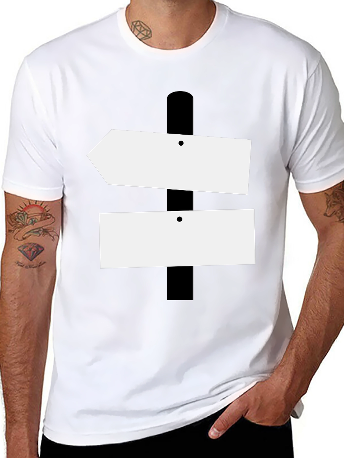 Directional Signpost Graphic Tee - Black Cotton Casual