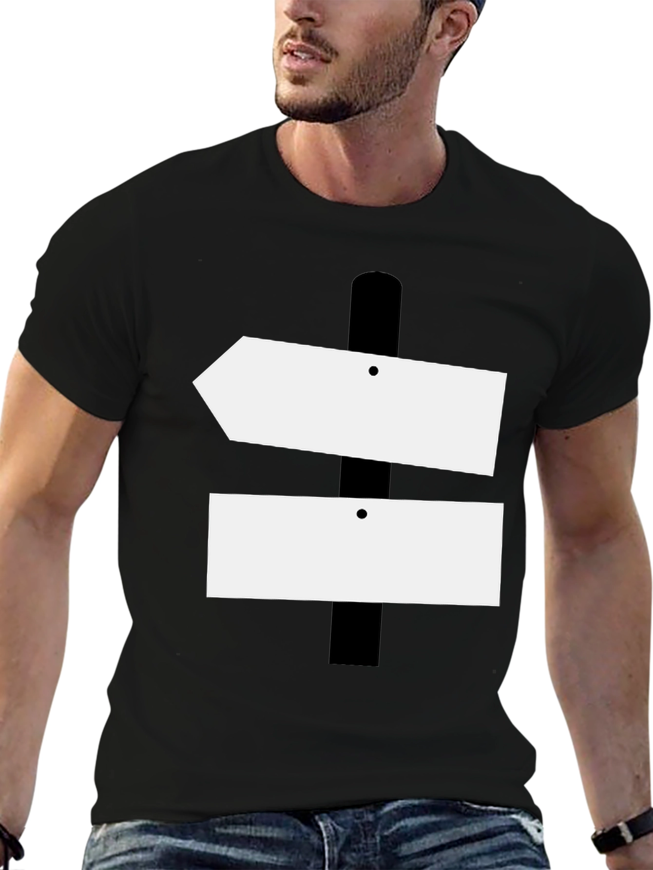 Directional Signpost Graphic Tee - Black Cotton Casual