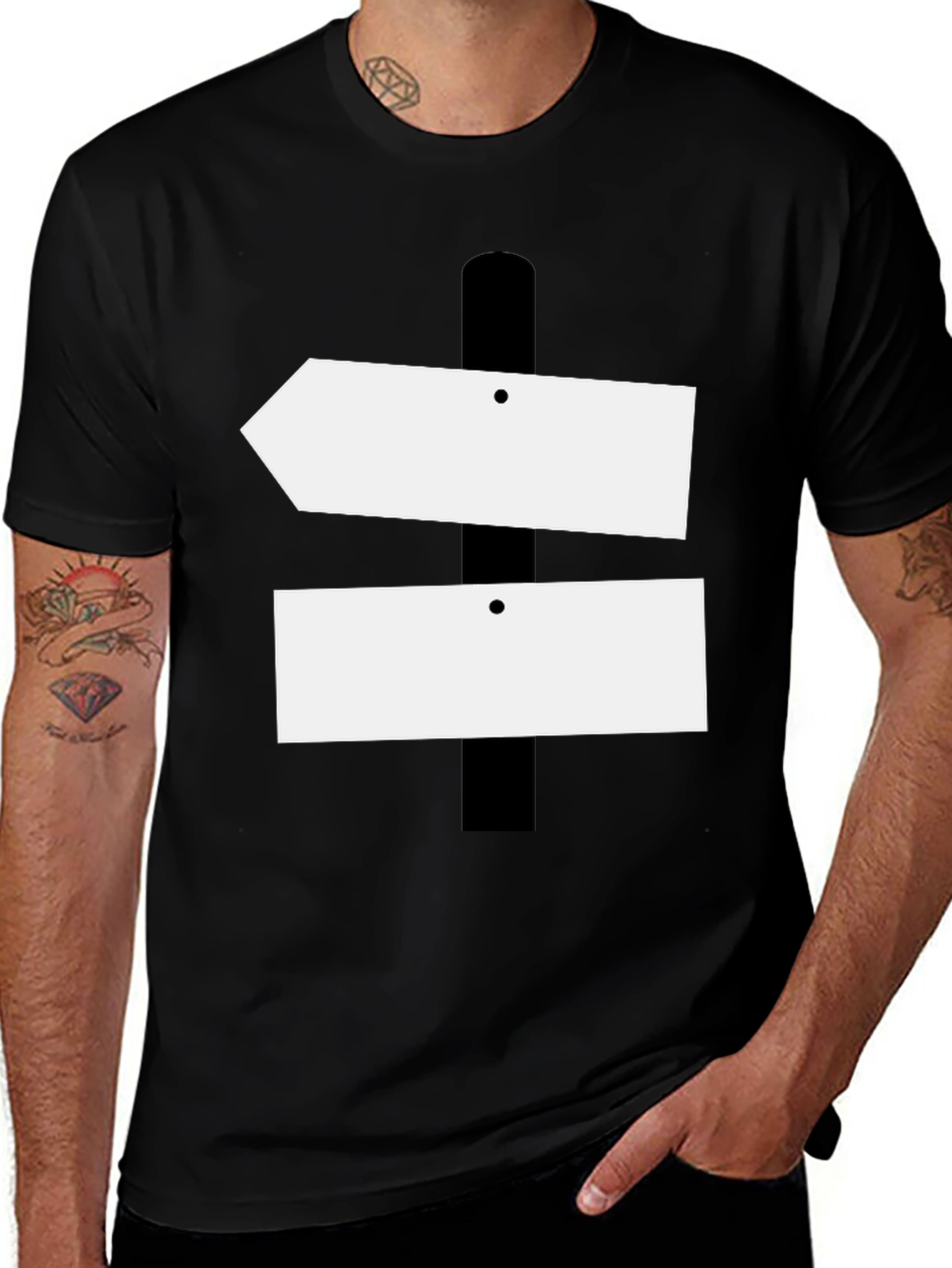 Directional Signpost Graphic Tee - Black Cotton Casual