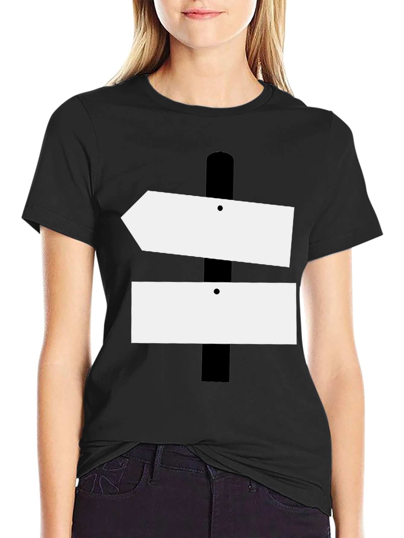 Directional Signpost Graphic Tee - Black Cotton Casual