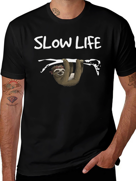 Slow Life Sloth Graphic Tee - Relaxed Fit