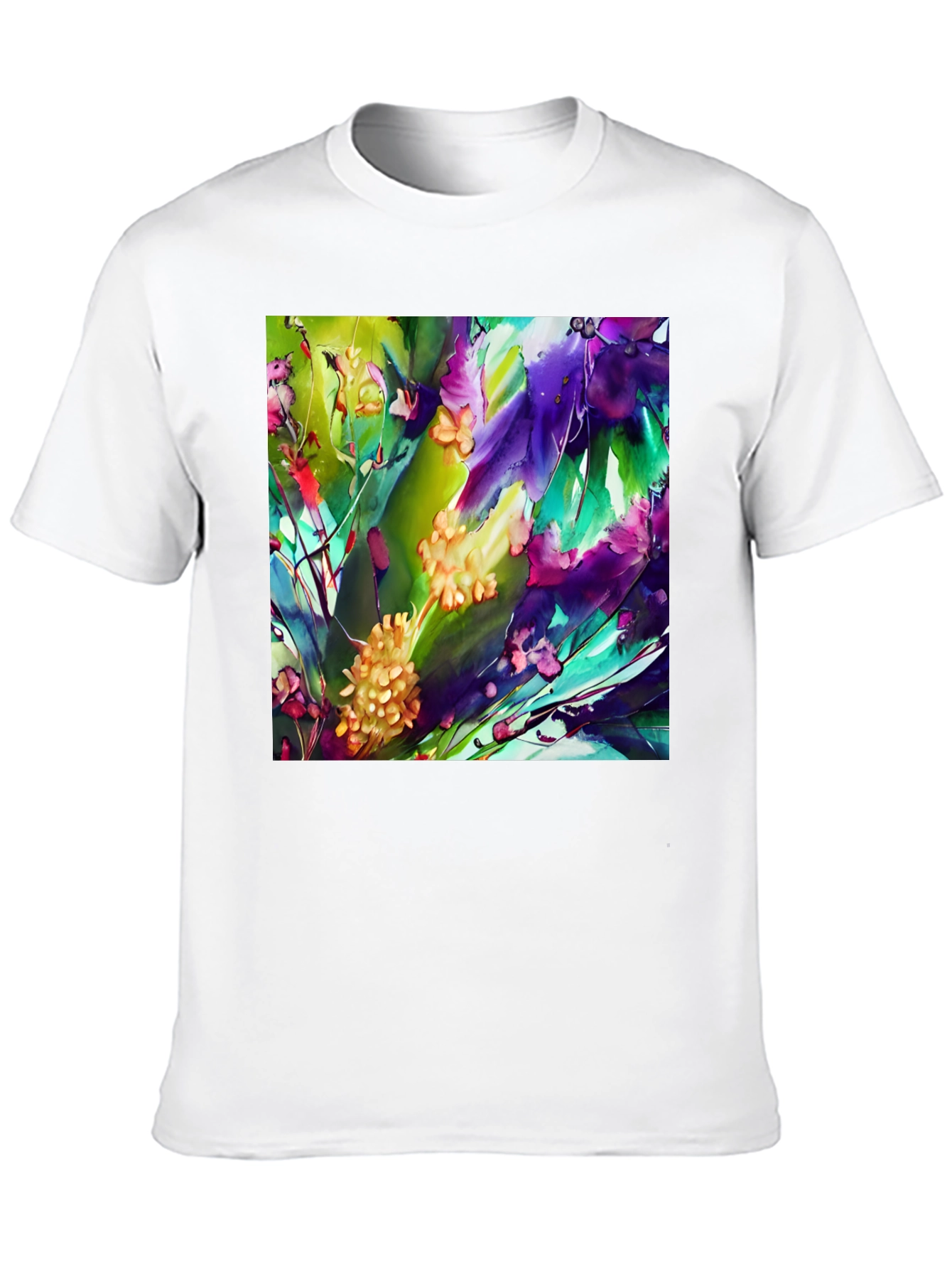 Abstract Floral Print Black T-Shirt - Artistic Style