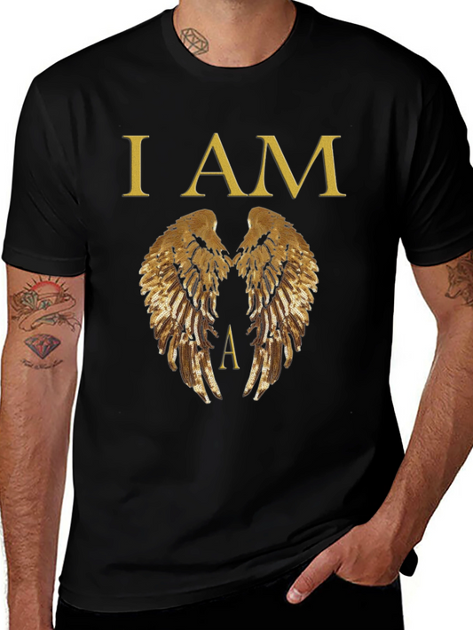 I AM Angel Wings Graphic Tee - Black Cotton T-Shirt