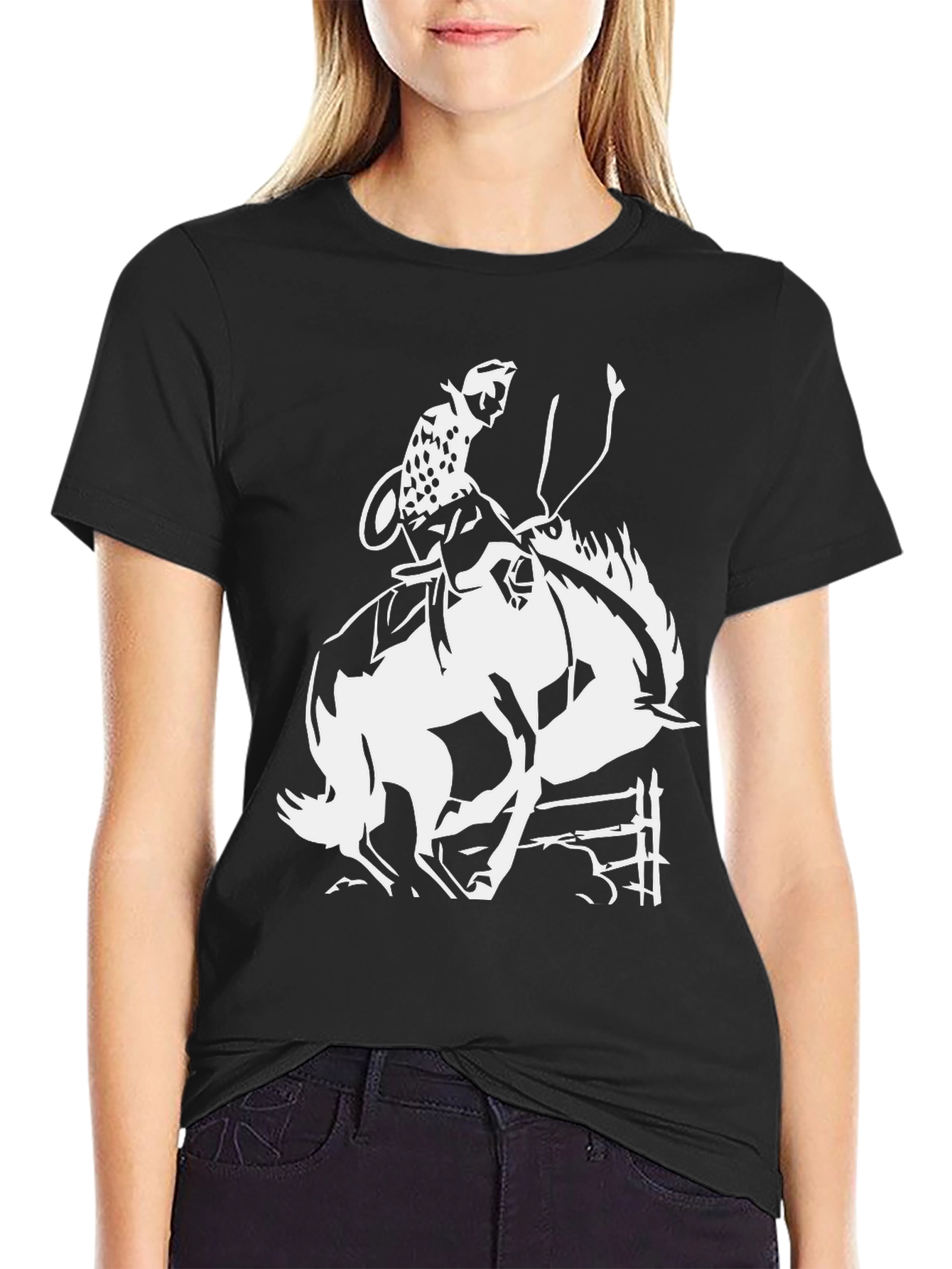 Cowboy Riding Bucking Bronco Graphic T-Shirt