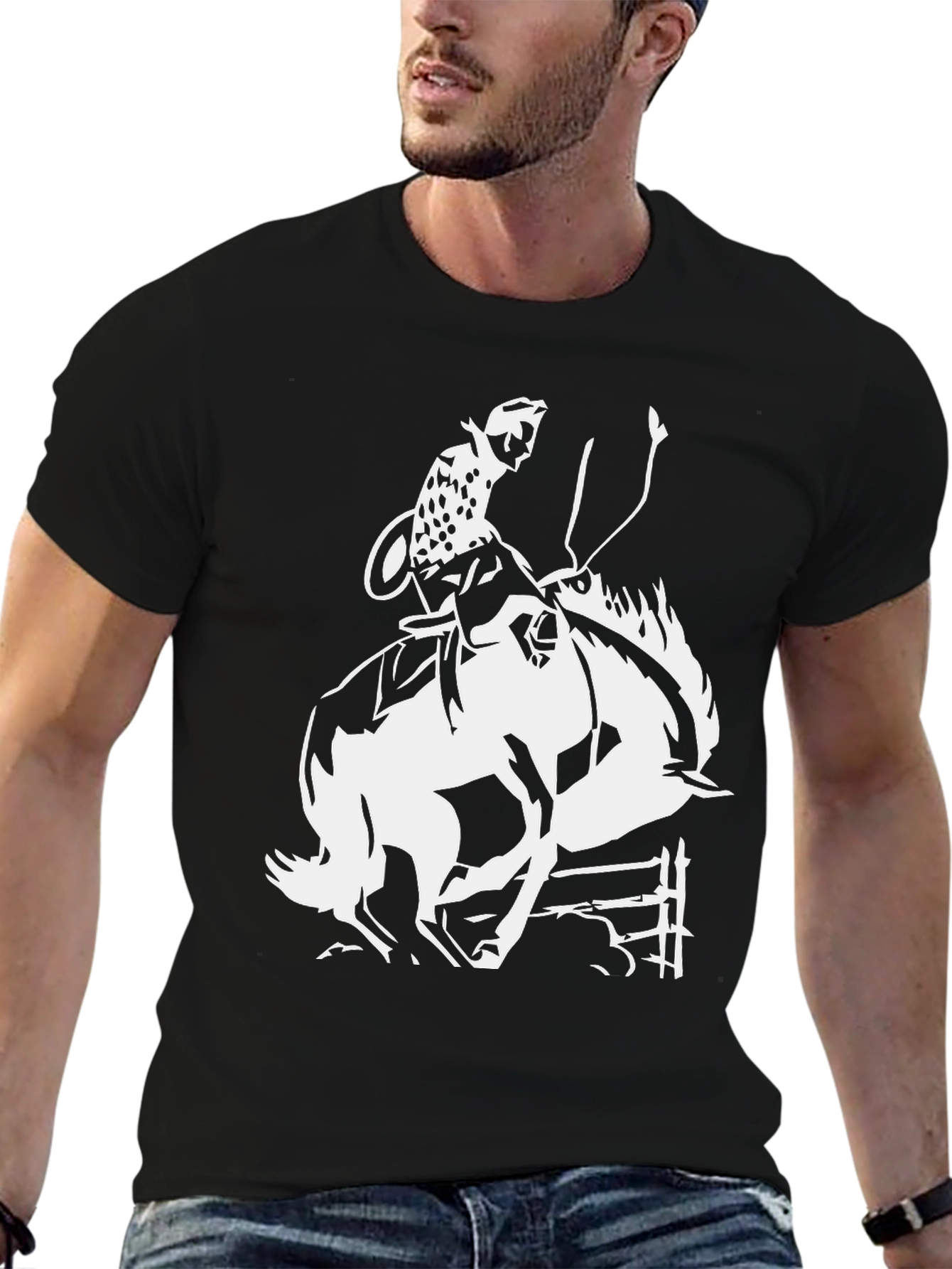 Cowboy Riding Bucking Bronco Graphic T-Shirt