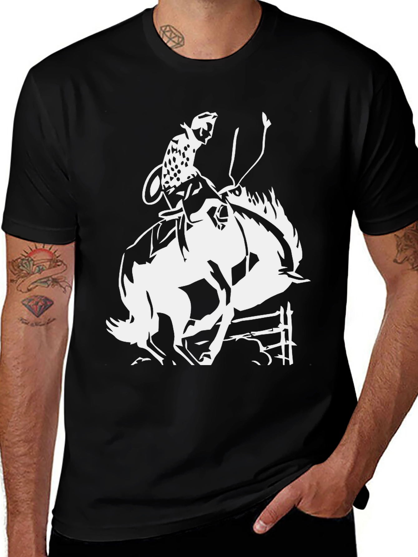 Cowboy Riding Bucking Bronco Graphic T-Shirt