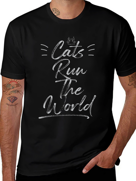 Cats Run the World Graphic Tee - Black Crew Neck T-Shirt