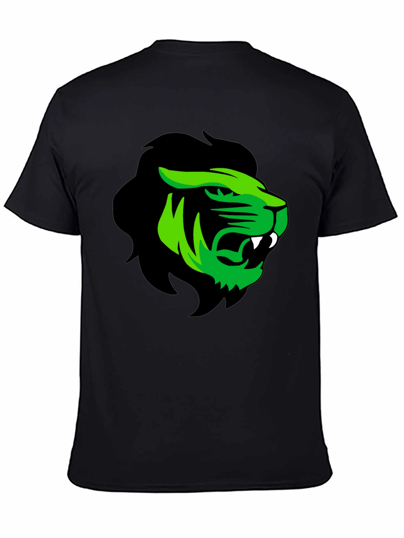 Mens Black T-Shirt with Green Lion Graphic