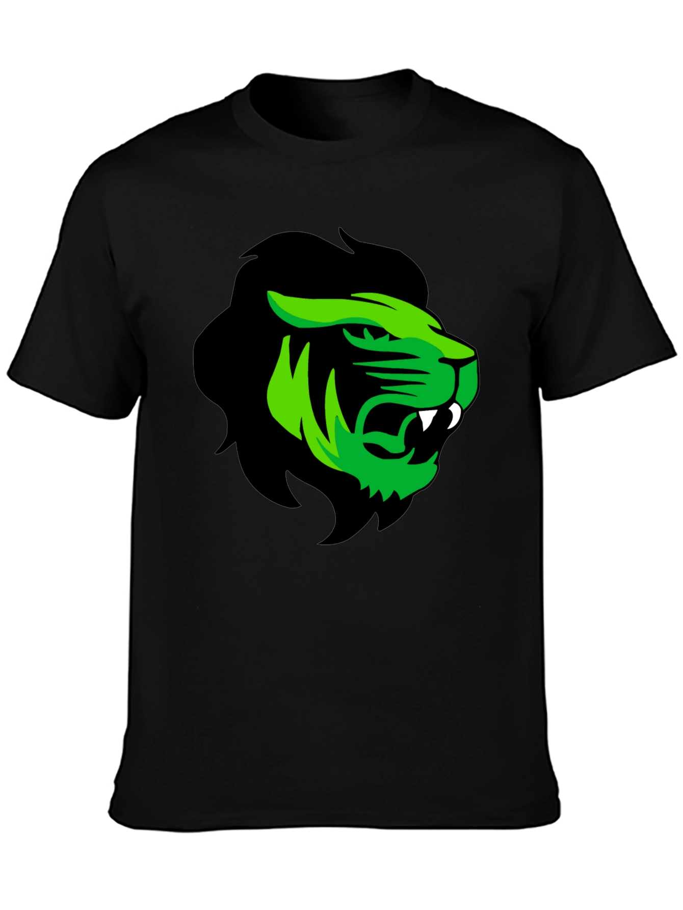 Mens Black T-Shirt with Green Lion Graphic