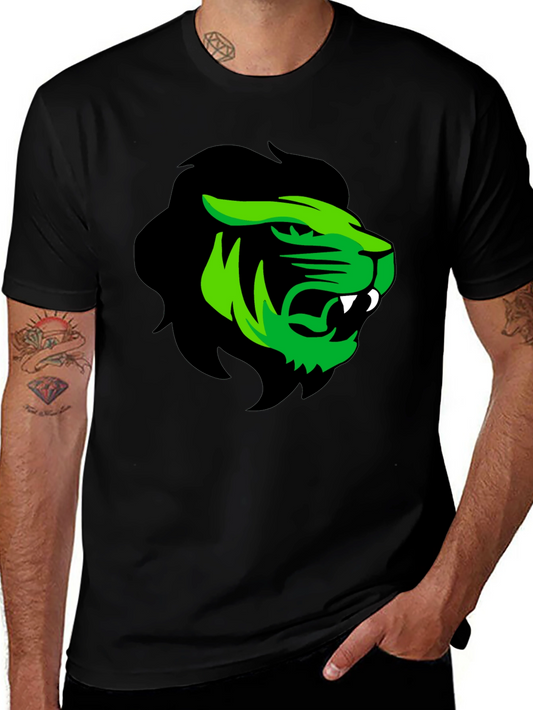 Mens Black T-Shirt with Green Lion Graphic