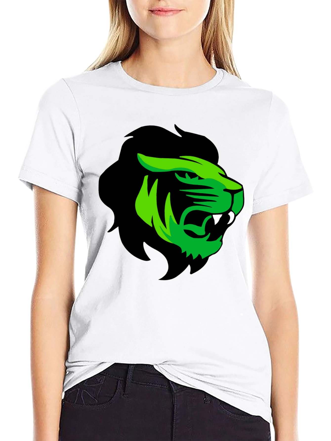 Mens Black T-Shirt with Green Lion Graphic
