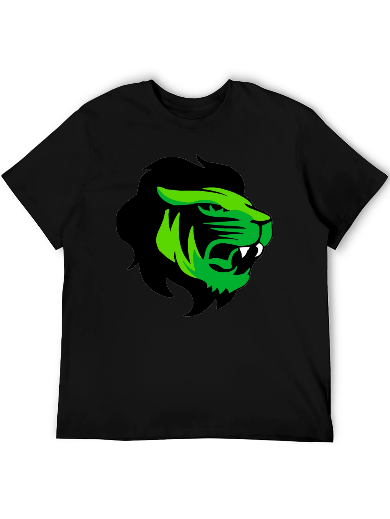 Mens Black T-Shirt with Green Lion Graphic
