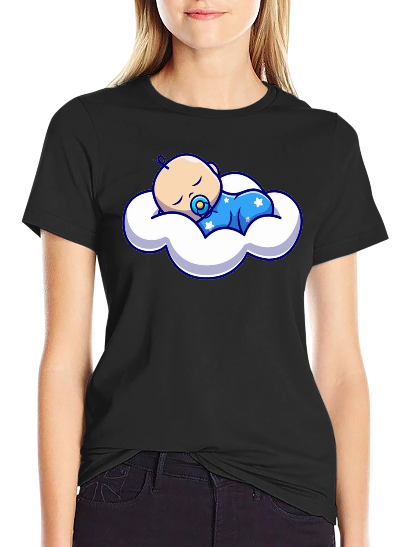 Cute Baby Sleeping on Cloud Graphic Tee
