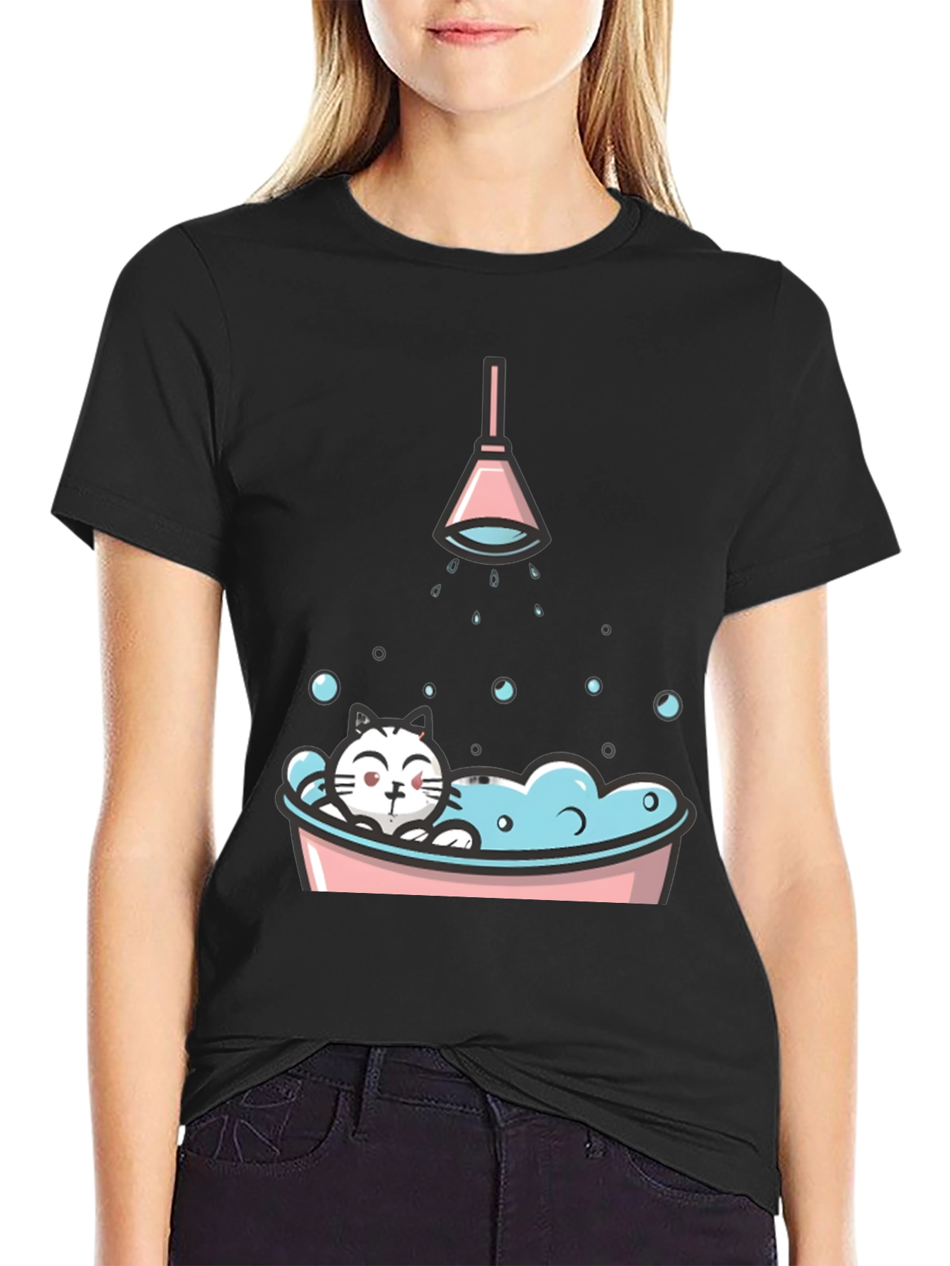 Cute Cat in Tub Graphic T-Shirt