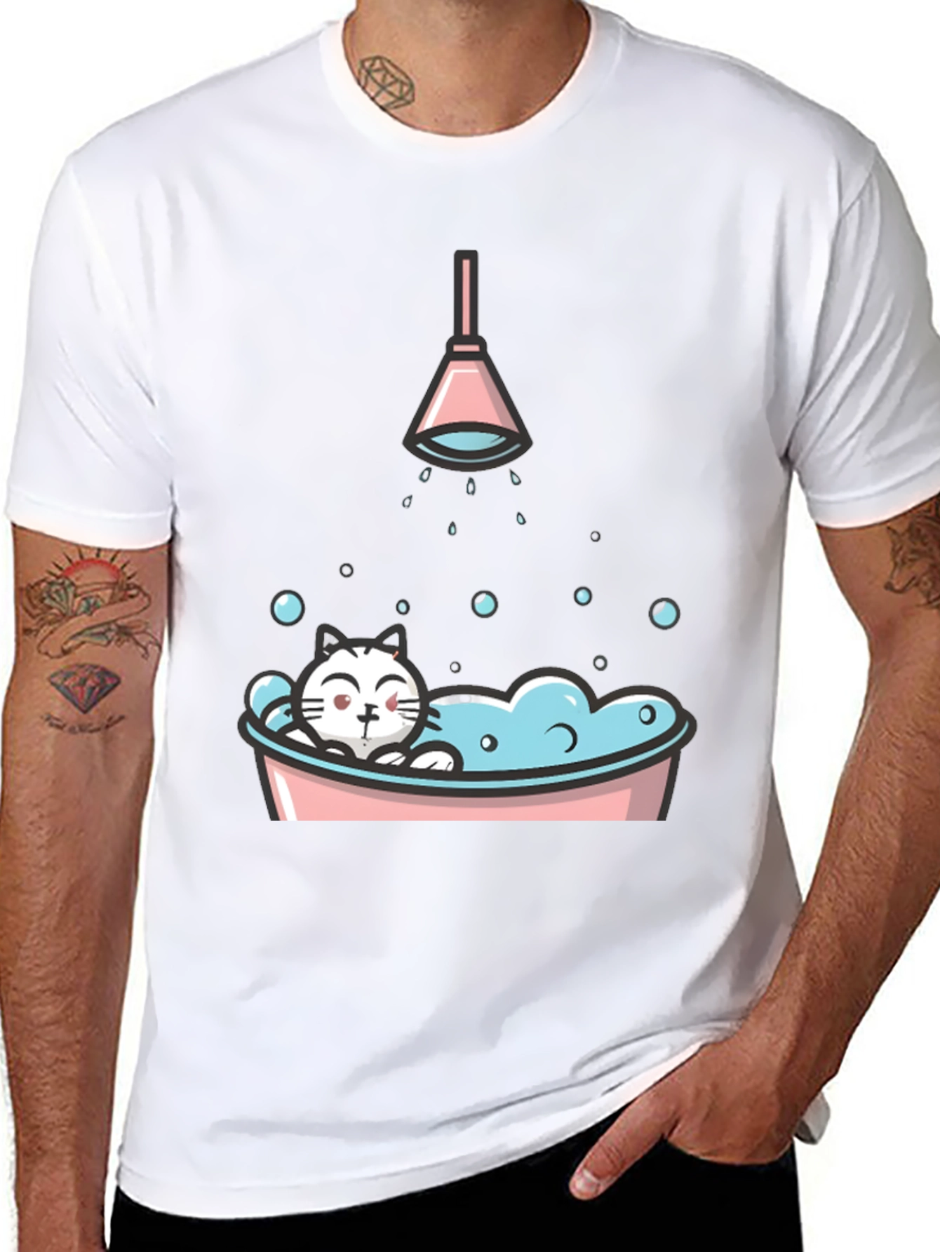 Cute Cat in Tub Graphic T-Shirt