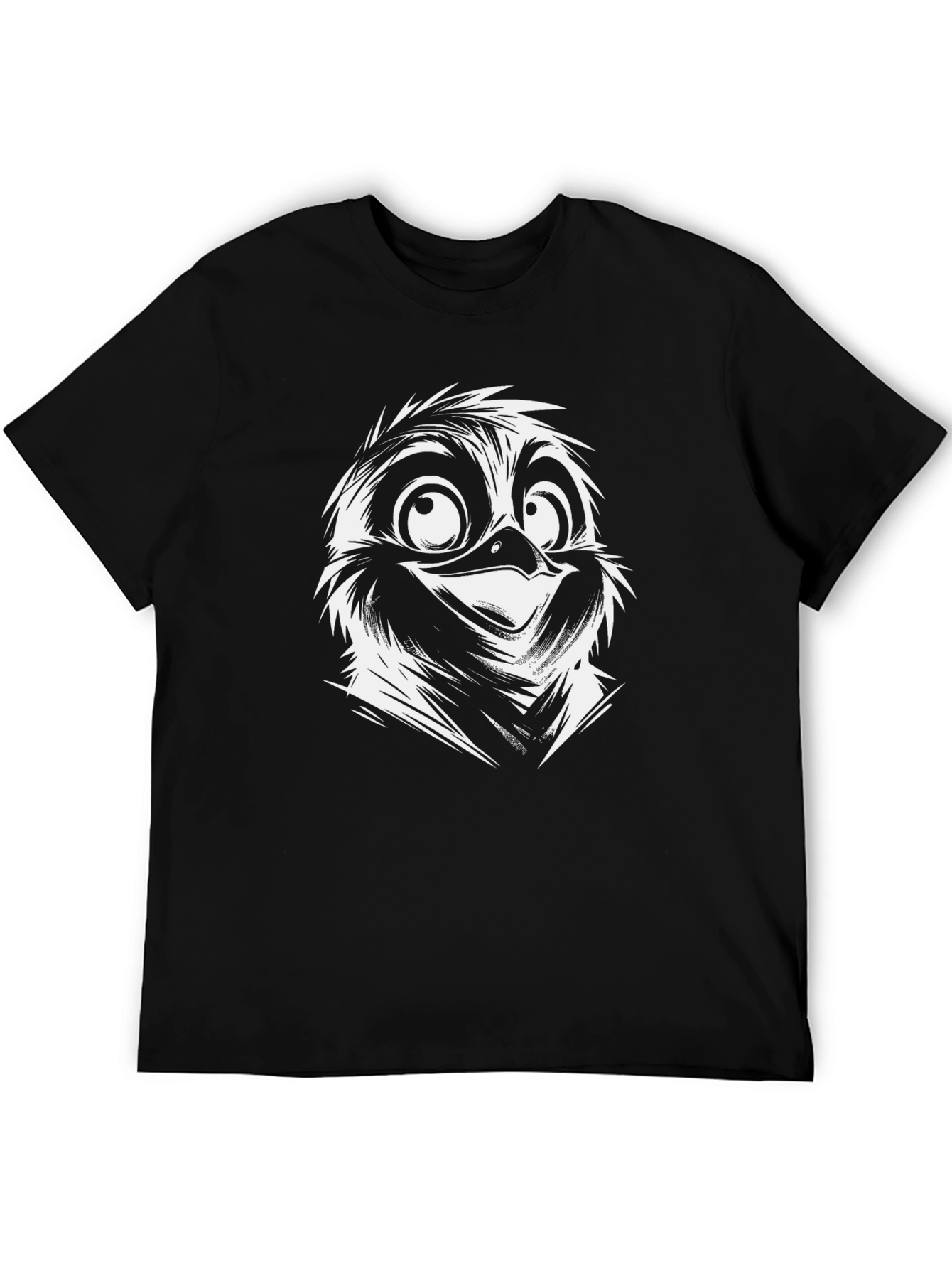 Cartoon Bird Face Black T-Shirt