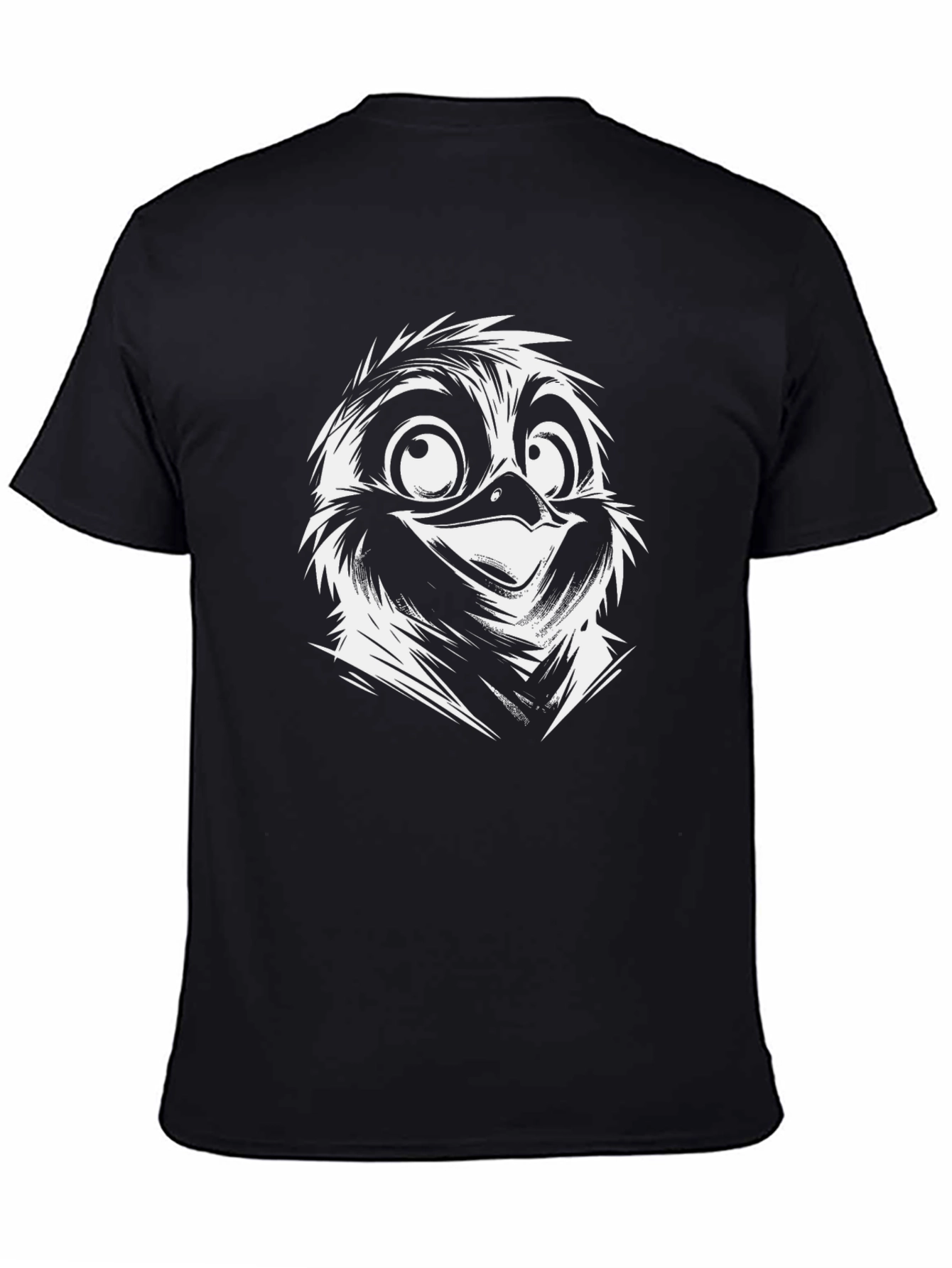 Cartoon Bird Face Black T-Shirt