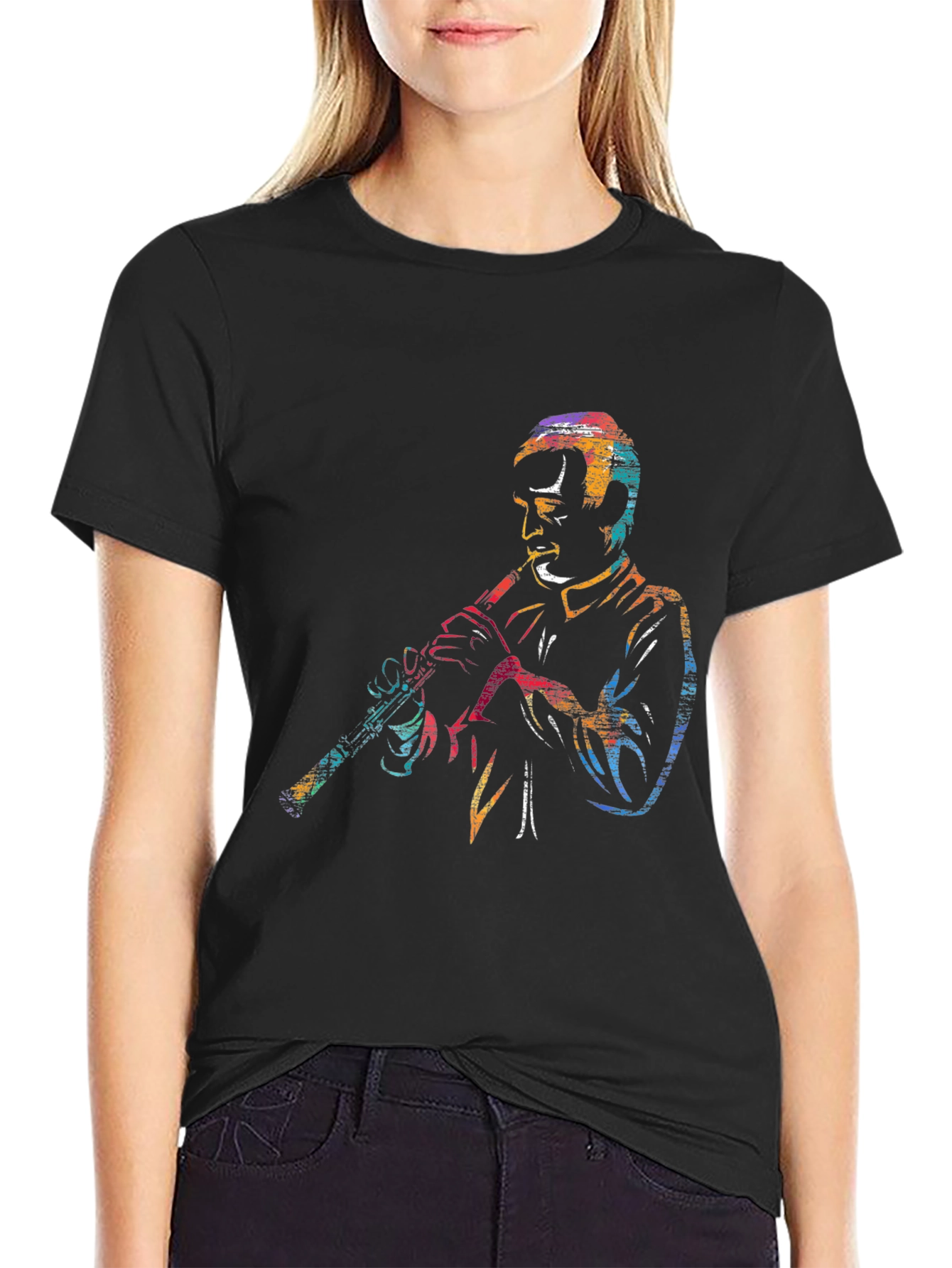 Jazz Clarinet Player Graphic Black T-Shirt