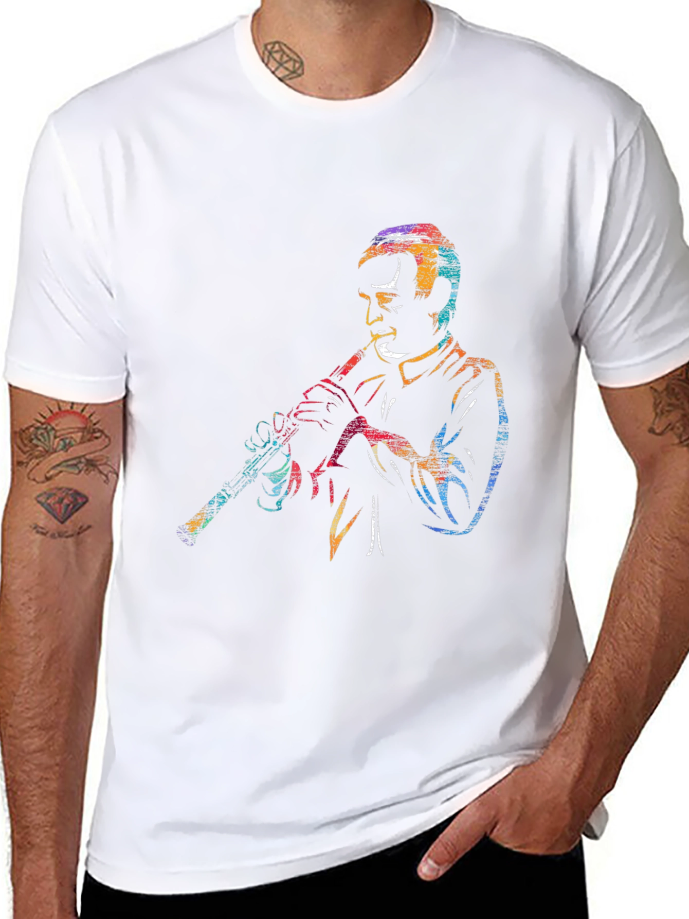 Jazz Clarinet Player Graphic Black T-Shirt