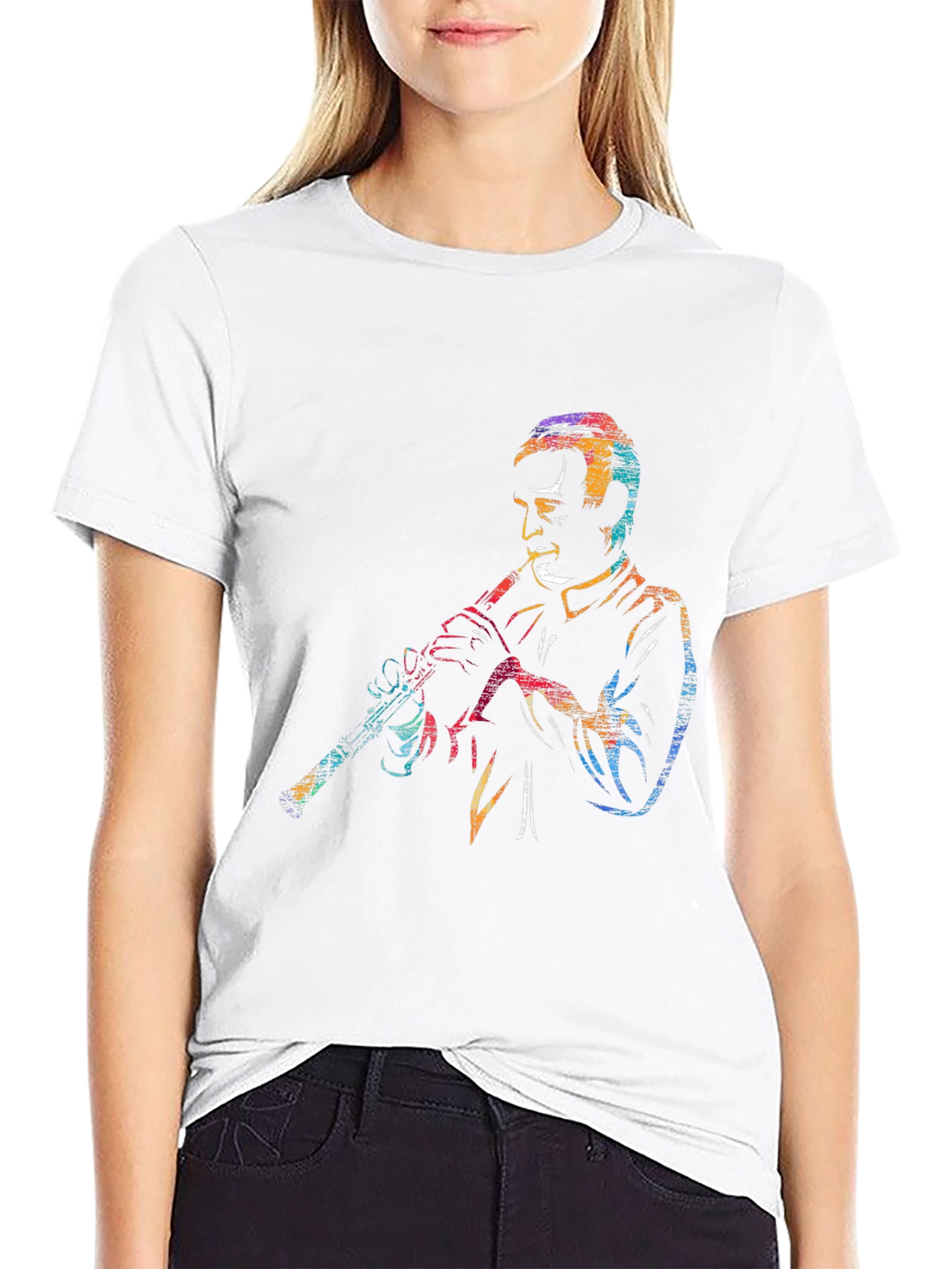 Jazz Clarinet Player Graphic Black T-Shirt
