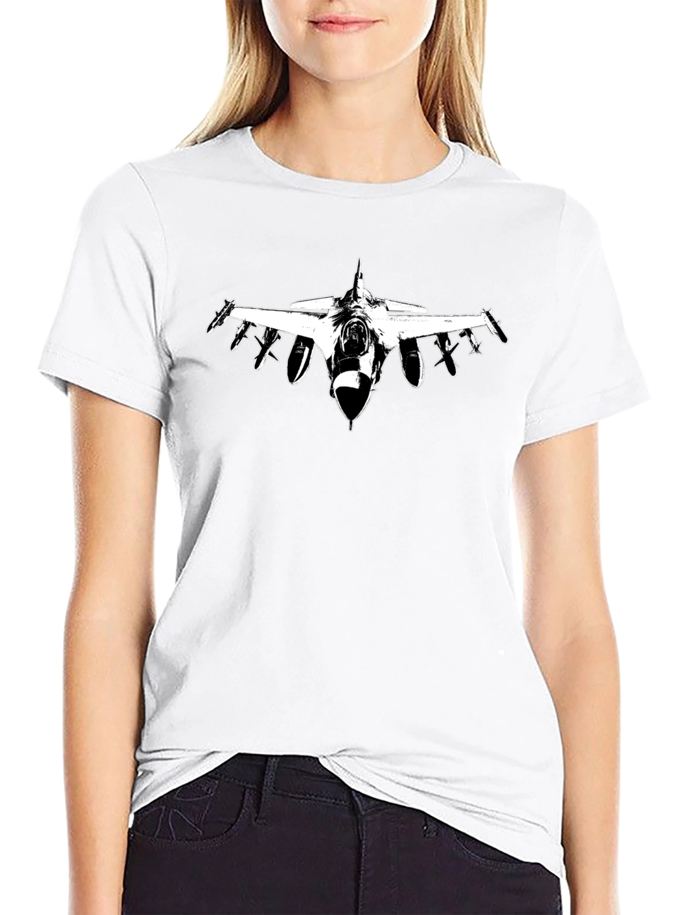 Jet Fighter Graphic Tee - Black Cotton Shirt