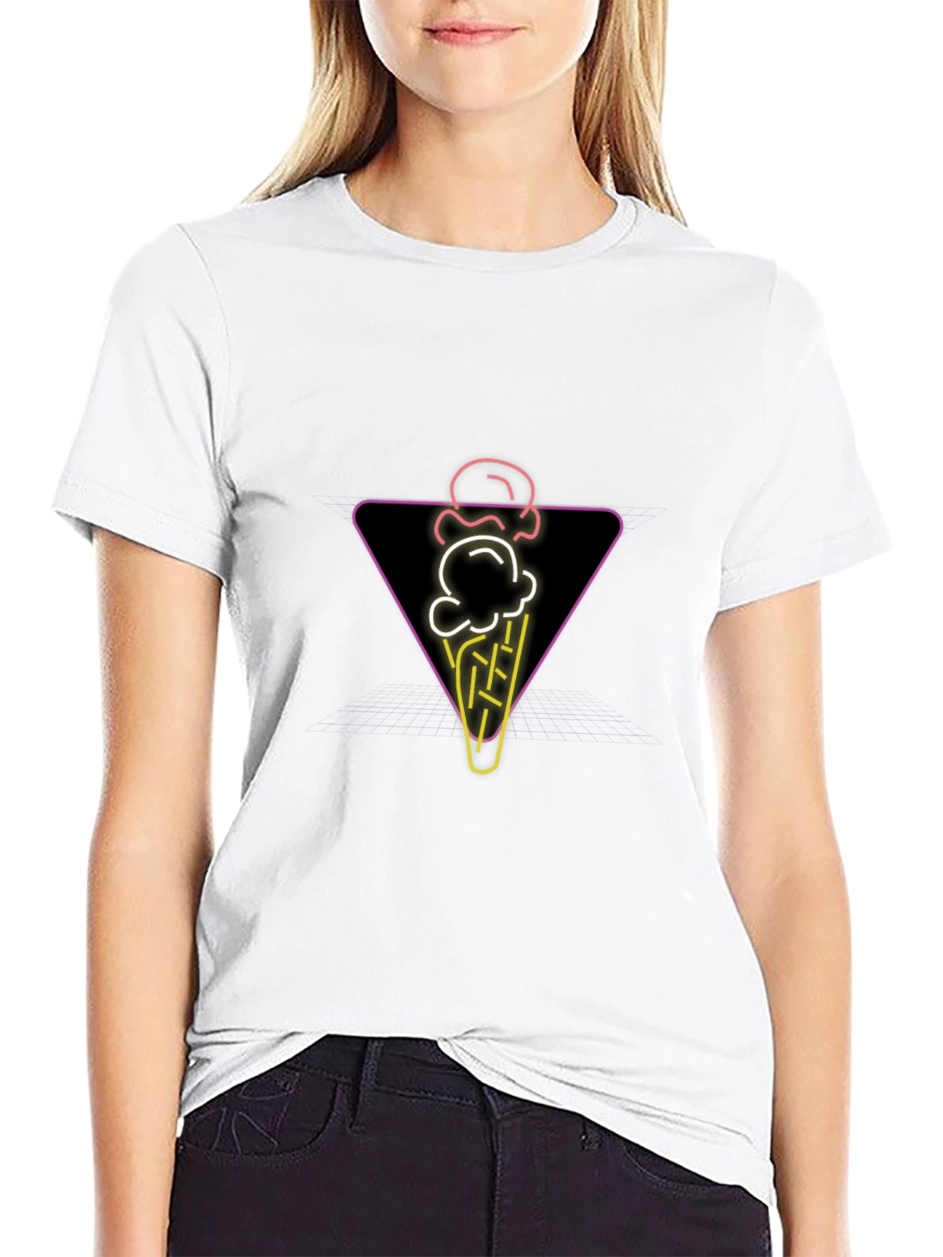 Neon Ice Cream Cone Graphic Tee - Black