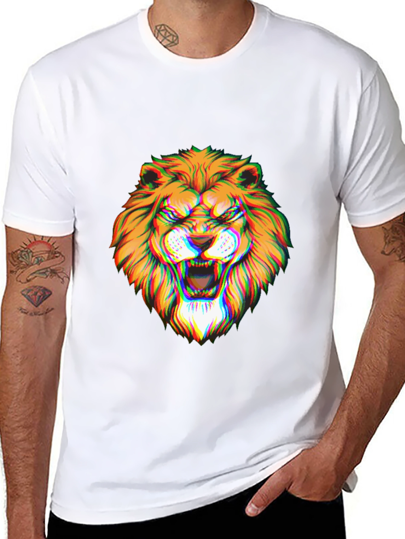 Mens Black Graphic Lion T-Shirt