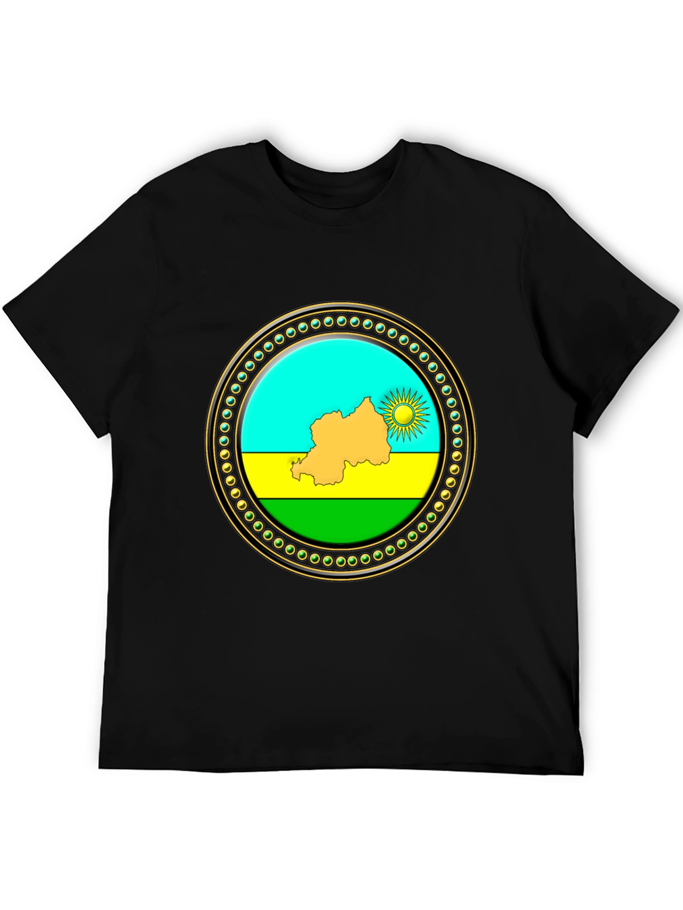 Rwanda Flag Graphic Tee - Black Crew Neck